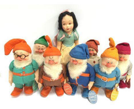 Chad Valley (England) Snow White and The Seven Dwarfs cloth dolls, c.1930's, all with pressed felt faces and painted features