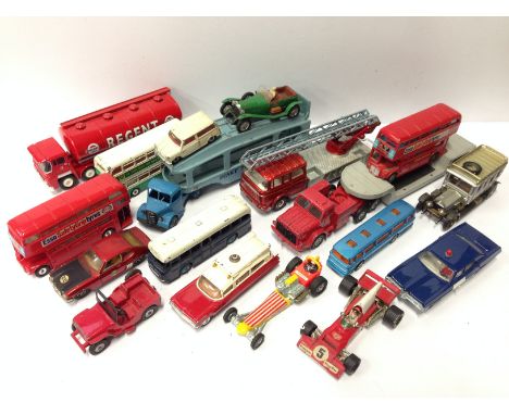 Selection of Dinky and Corgi models, includes Dinky Car Transporter (G/F) and 2 x 289 Routemaster Bus 'ESSO' (one E, the othe