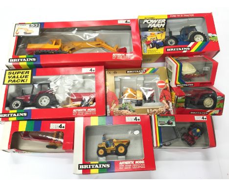 Selection of boxed Britains models, includes 9540 Manure Spreader, 9321 Ford TW 35 Tractor, 9943 Winget Cement Mixer and 9602