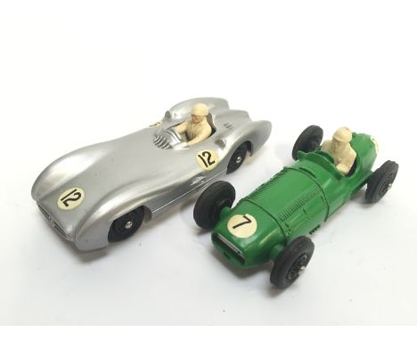 Two Crescent Toys (England) Racing Car models: Mercedes Benz 2.5 Litre G/Prix in silver with RN '12' and driver; BRM Mk2 Gran