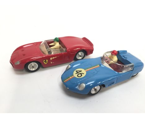 Two Solido (France) 1/43 Racing Car models: No.129 1964 Ferrari, red body, tan interior, spun hubs, driver, RN '152' (VG/E, n