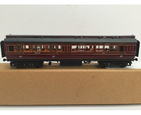 LAWRENCE Scale Models Brass Kit built MG&N Maroon all 3rd  Corridor Clerestory Coach no 59 with Passengers. Built by David La