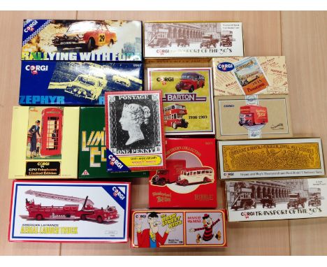 Quantity of Corgi diecast models, includes 97320 American La France Aerial Ladder Truck. Appear overall M and boxed. (14)