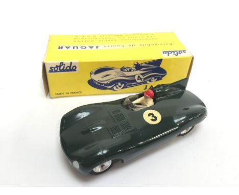 Solido (France) 1/43 scale No.100 Jaguar Le Mans, British Racing green body, spun hubs, driver, RN '3'. Near M fantastic exam