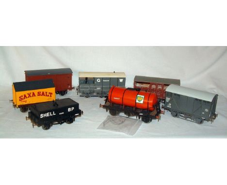 A tray containing 7 x various Makers Kit Built Goods Wagons. Mostly Excellent with scale wheels and couplings.