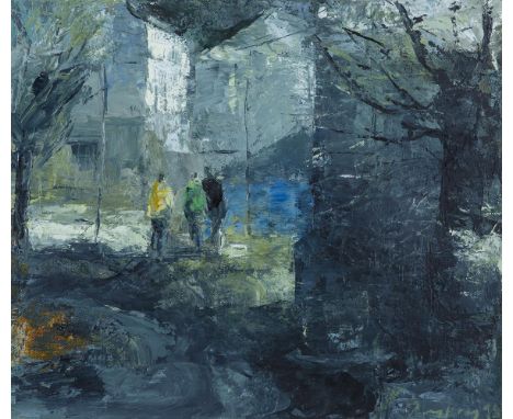 Donald Teskey RHA (b.1956)Street Scene with Three FiguresOil on canvas, 45 x 53cm (17¾ x 20¾'')Signed and dated 1998Donald Te