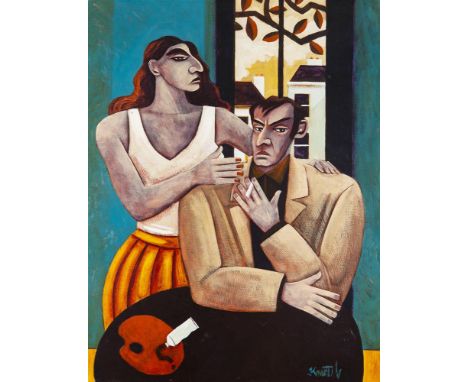 Graham Knuttel (b.1954)Self Portrait with PartnerOil on canvas, 122 x 92cm (48 x 36¼'')Signed Provenance: With Apollo Gallery