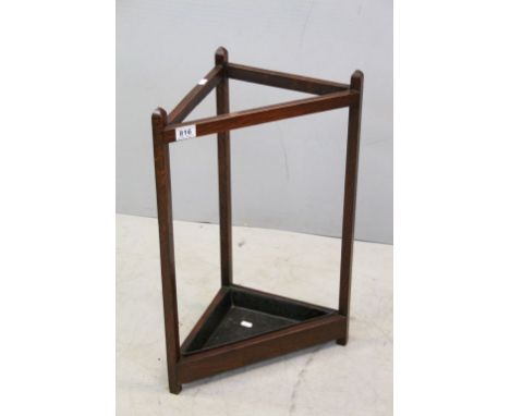 Early 20th century Oak Corner Stick Stand with Metal Drip Tray