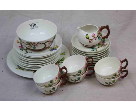 Victorian ' Bodley ' Bone China Part Tea Service with Relief Decoration of Branches with Leaves and Flowers and Butterflies c