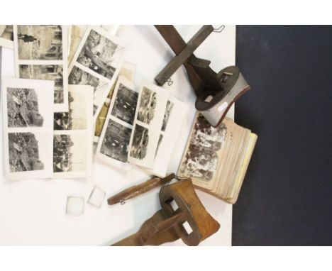 Two vintage Stereoscope viewers and a selection of cards to include WW1, Wedding scene, Topographical etc, approx 75 in total