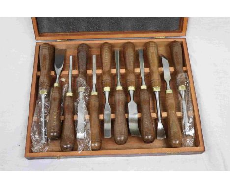 Wooden Boxed Set of Twelve ' Faithful ' Wooden Handled Chisels / Woodworking Tools