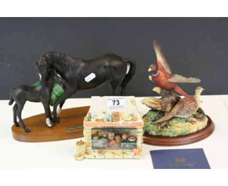 Boxed Royal Doulton Black beauty &amp; Foal ceramic model with wooden plinth, Boxed Border Fine Arts model of "Taking Flight"