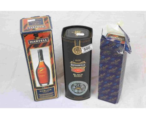 Two Boxed Bottles of Martell ' Noblige ' Cognac Brandy, 70cl and 35cl together with Boxed Bushmills Black Bush Whiskey (opene