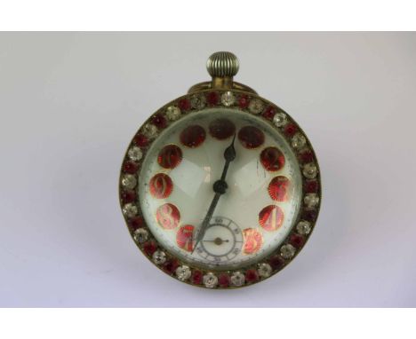 Vintage French top wind Desk Ball Clock with Enamel dial, sub dial at the six position and with paste stone set Brass bezel, 