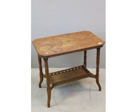 Late Victorian Oak Side Table with under shelf and raised on turned ringed legs, 76cms long x 69cms wide