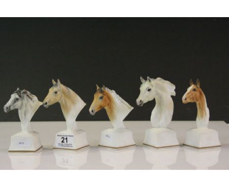 Five Royal Worcester ceramic busts of Horses to include; Pyroeis, Lampon, Aethon, Eous &amp; Phaethon, all with black back st