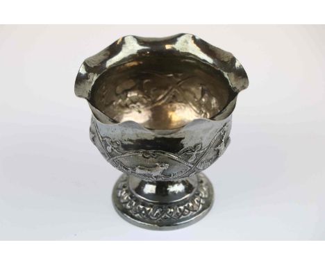 Vintage white metal North African footed bowl with Animal decoration, stands approx 7cm