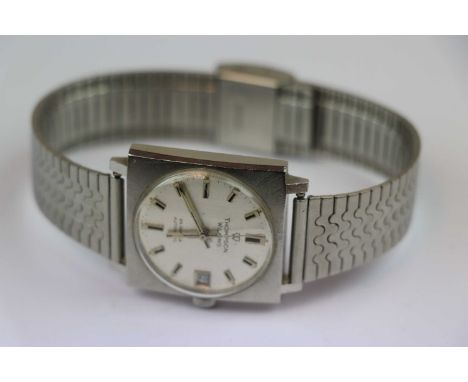 Vintage Gents Stainless Steel Square case Thompson Wilkins 25 jewel Automatic watch with sweep seconds hand &amp; date box at
