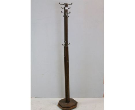 1930's / 40's Oak Cloak Stand with Six Hooks, 152cms high