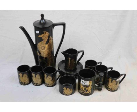 Portmeirion ' Phoenix ' Coffee Set by John Cuffley comprising Coffee Pot, Six Coffee Cups, Six Saucers, Milk Jug (a/f), Sugar