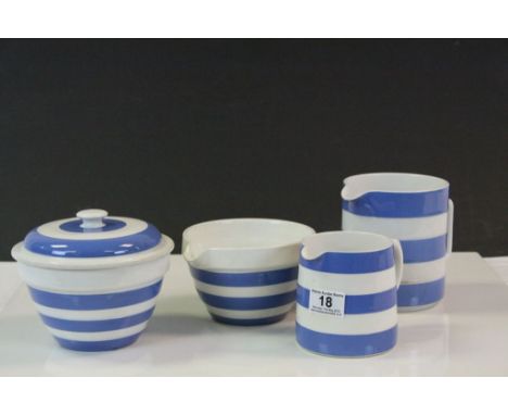 T.G Green Cornishware - Two Jugs, Pouring Bowl and Pudding Basin with Lid, all with Green Shield marks