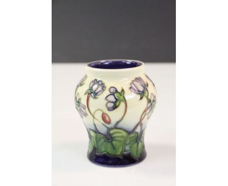 Small Moorcroft ceramic Balluster vase in Viola pattern, stands approx 8cm