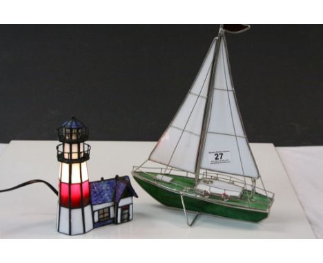 Art Deco Style Yacht and a Tiffany Style Lighthouse Table Lamp