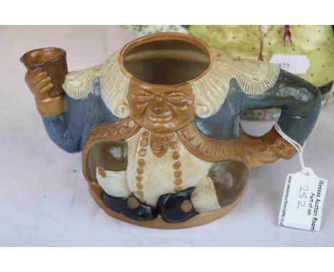 Scarce 19th Century Doulton Lambeth Figural Teapot (designed by Harry Simeon), marked to base S634, approx 10.5cm tall, lid a