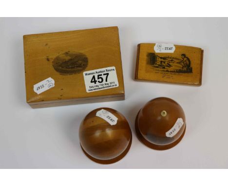 Four vintage Wooden Mauchline ware items to include a Snuff box with Silvered interior measuring approx 8 x 5 x 1.5cm