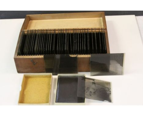 Box of vintage Glass photographic Slides and a card box of similar, all family type images