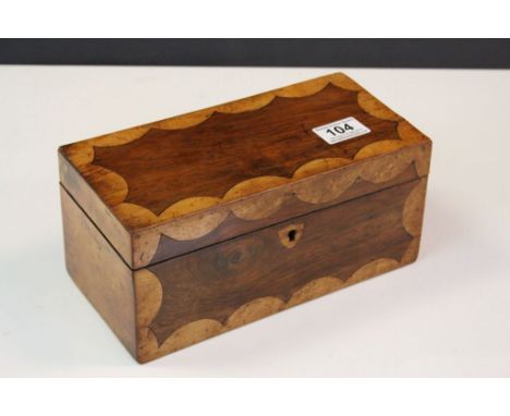 Georgian Rosewood and Shaped Burr Maple Tea Caddy, the fitted interior with later glass mixing bowl, with key