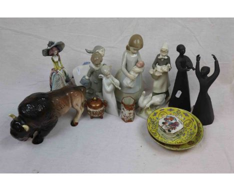 Mixed Ceramics including Royal Doulton Figures ' Peace ' and ' Awakening ' , Two Nao Figures, Two Spanish Figures, Emilio Tez