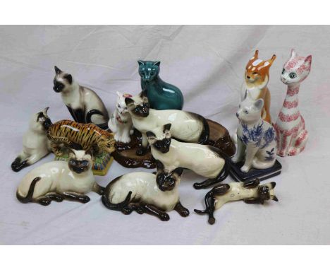 Collection of Twelve Ceramic Cats including Four Royal Doulton Siamese Cats, Two Beswick Siamese Cats plus Poole, USSR, Itali