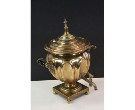 Antique Bell metal &amp; Brass Samovar with turned Ebony handles and impressed makers mark to the top, stands on 4 ball feet,