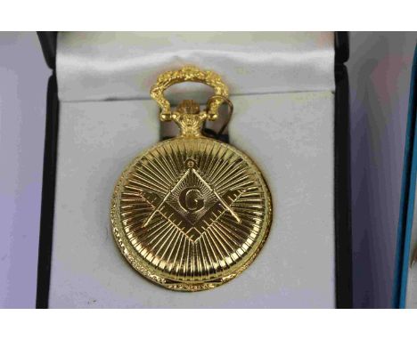 Boxed Keystone Masonic Quartz Pocket watch and a small collection of vintage Masonic medals to include Enamel