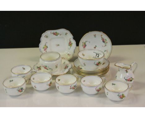 Vintage ceramic part Tea service with hand painted Floral decoration, all numbered to base A1908