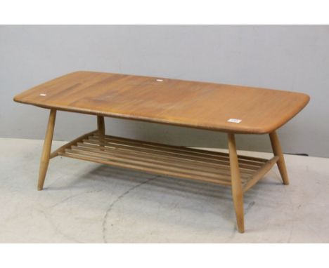 Ercol Pale Elm Coffee Table with Magazine Shelf Below, 105cms long x 36cms high