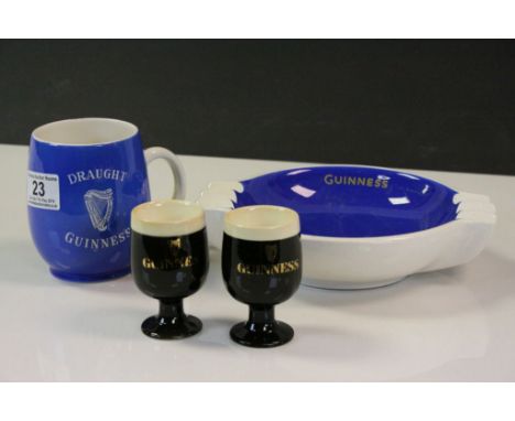 Carltonware Guinness Ceramics including Blue Draught Guinness Tankard, Two Egg Cups and a Blue &amp; White Ashtray