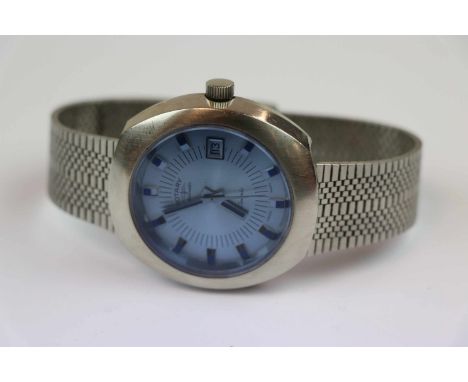 Gents Stainless steel 21 jewel Rotary Automatic watch with sweep seconds hand, date box at the three position and blue dial g