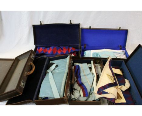 Six vintage Masonic Leather cases for Aprons to include some contents
