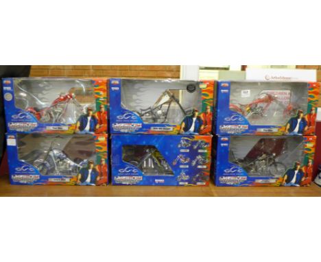 Six American Chopper The Series 1/10th scale Joyride Choppers, all boxed