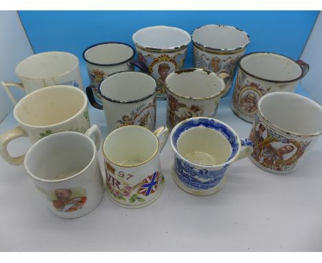 Royalty commemorative cups including Victorian, enamel cups and beakers, a/f