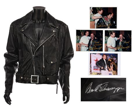 TERMINATOR 2: JUDGMENT DAY (1991) - Arnold Schwarzenegger Autographed Replica Jacket and PhotosBidding for this lot will end 