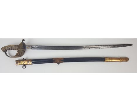 Militaria Interest - George VI Royal Navy Reserve Officers' sword, blade length 30.5cm, with lion's head pommel, Wilkinson & 