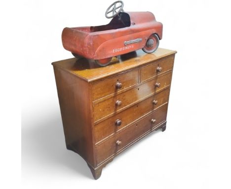 A George III oak chest of two short above three graduated cockbeaded drawers, bracket feet, complete.1820 