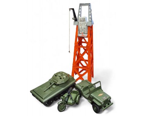Action Man - a Transport Command Scorpian Tank; a&nbsp;Training Tower, includes rope ladder, rope, escape slide (or zip line)