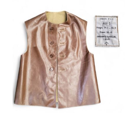 A Cookson &amp; Clegg Ltd British Army leather jerkin, 'size 1, breast 34__41' dated 1956 