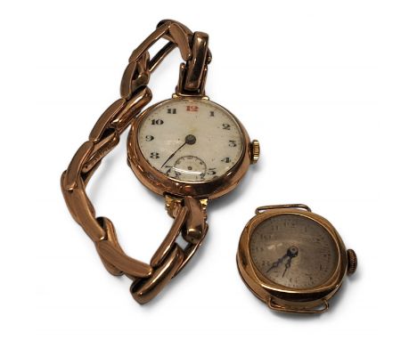 A 9ct rose gold mid size lady's wristwatch, manual movement, white enamel dial, Arabic numerals, subsidiary second dial, impo