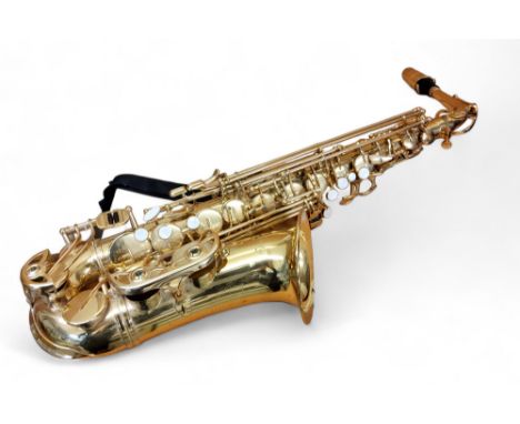 A lacquered brass Sakkusu saxophone,&nbsp; in protective soft case 