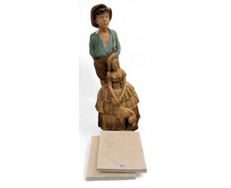 A large&nbsp; early 20th century model, of a lady, wearing a crinoline dress and her Borzoi, 41cm high, c.1930;&nbsp; &nbsp;a